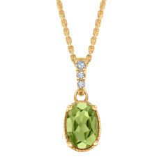 Oval Peridot and Diamond Accent Yellow Gold Pendant Necklace