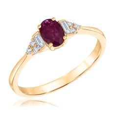 Oval Ruby and 1/10ctw Diamond Yellow Gold Ring