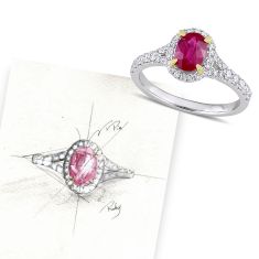 Oval Ruby and 1/2ctw Diamond White Gold Halo Ring