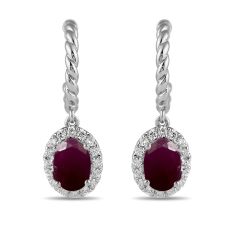 Oval Ruby and 1/3ctw Lab Grown Diamond White Gold Hoop Drop Earrings