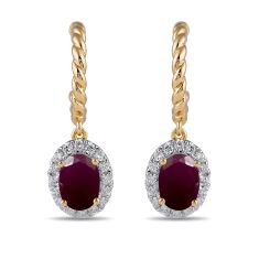 Oval Ruby and 1/3ctw Lab Grown Diamond Yellow Gold Hoop Drop Earrings