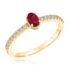Oval Ruby and 1/6ctw Diamond Yellow Gold Ring