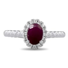 Oval Ruby and 1/6ctw Lab Grown Diamond Halo White Gold Ring