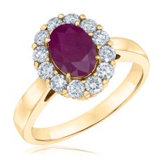 Oval Ruby and 3/4ctw Diamond Yellow Gold Ring - Watercolor Collection