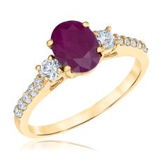 Oval Ruby and 3/8ctw Diamond Yellow Gold Ring - Watercolor Collection
