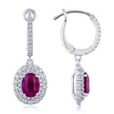 Oval Ruby and 7/8ctw Diamond White Gold Earrings - Watercolor Collection