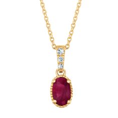 Oval Ruby and Diamond Accent Yellow Gold Pendant Necklace
