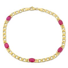 Oval Ruby Yellow Gold Curb Chain Bracelet