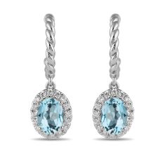 Oval Swiss Blue Topaz and 1/3ctw Lab Grown Diamond White Gold Hoop Drop Earrings