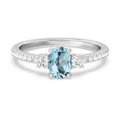 Oval Swiss Blue Topaz and 1/3ctw Lab Grown Diamond White Gold Ring