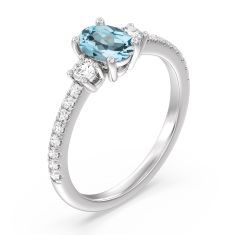Oval Swiss Blue Topaz and 1/3ctw Lab Grown Diamond White Gold Ring