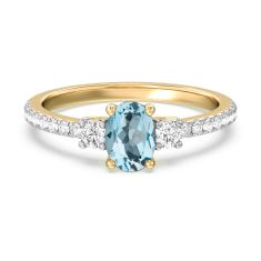 Oval Swiss Blue Topaz and 1/3ctw Lab Grown Diamond Yellow Gold Ring