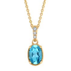 Oval Swiss Blue Topaz and Diamond Accent Yellow Gold Pendant Necklace