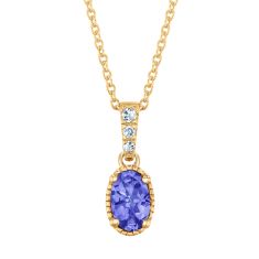 Oval Tanzanite and Diamond Accent Yellow Gold Pendant Necklace
