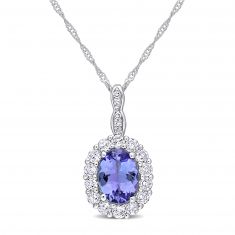 Oval Tanzanite, White Topaz, and Diamond Accent White Gold Pendant Necklace