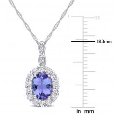 Oval Tanzanite, White Topaz, and Diamond Accent White Gold Pendant Necklace