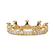 Final Sale - Pandora Clear Sparkling Gold-Plated Crown Ring
