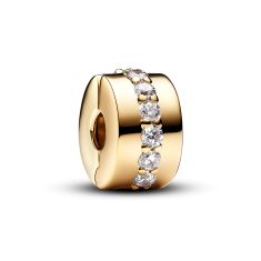 Pandora Clear Sparkling Row Clip Gold-Plated Charm