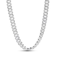 image of Pandora Cuban Chain Sterling Silver Necklace with Clear Cubic Zirconia with sku:20510467