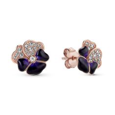 Pandora Deep Purple Pansy Flower Stud Earrings, Rose Gold-Plated