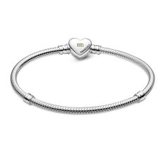 Pandora Domed Golden Heart Clasp Snake Chain Bracelet