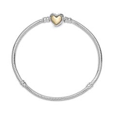Pandora Domed Golden Heart Clasp Snake Chain Bracelet