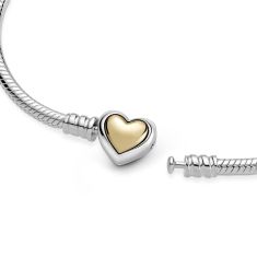 Pandora Domed Golden Heart Clasp Snake Chain Bracelet