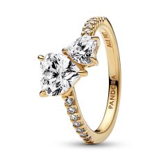Pandora Double Heart Sparkling Ring | Gold-Plated