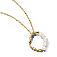Pandora Essence Organically Shaped Circle & Treated Freshwater Cultured Pearls Gold-Plated Pendant Necklace