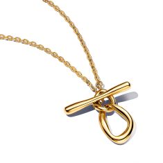 Pandora Essence Organically Shaped Circles Gold-Plated T-bar Necklace