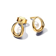 Pandora Essence Organically Shaped Oval & Treated Freshwater Cultured Pearl Gold-Plated Stud Earrings