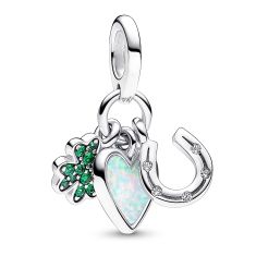 Pandora Four Leaf Clover, Heart and Horseshoe Triple Dangle Charm