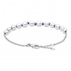 Pandora Freshwater Cultured Pearl Blue Cord Chain Bracelet