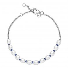 Pandora Freshwater Cultured Pearl Blue Cord Chain Bracelet