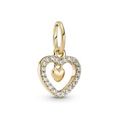 Pandora Gold Sparkling Double Heart Dangle Charm