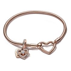 Pandora Heart & Mom Dangle Charm & Bracelet Set | Rose Gold-Plated | 7.5 Inches