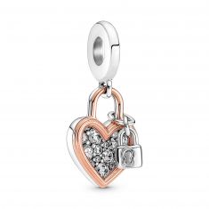 Pandora rose gold double heart charm on sale