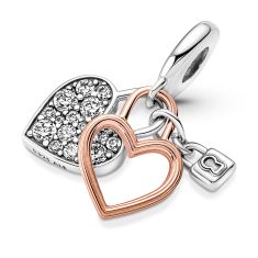 Pandora Heart Padlock Double Dangle Charm, Rose Gold-Plated