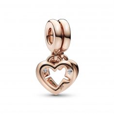 Pandora Mother and Daughter Hearts Dangle Charm Silver Enamel and Clear Cubic Zirconia Rose Gold Plated REEDS Jewelers