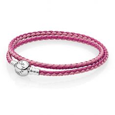 Pandora Mixed Pink Woven Double-Leather Charm Bracelet