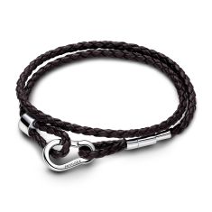Pandora Moments Brown Braided Double Leather Bracelet - 15 Inches