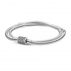 Pandora Moments Double Wrap Barrel Clasp Snake Chain Bracelet