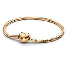 Pandora Moments Gold-Plated Heart Clasp Snake Chain Bracelet