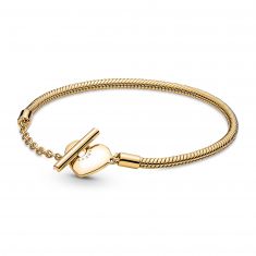 Pandora Moments Heart T-Bar Snake Chain Bracelet, Gold-Plated