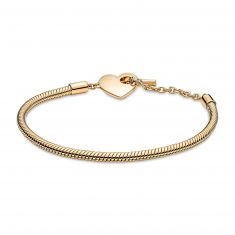 Pandora Moments Heart T-Bar Snake Chain Bracelet, Gold-Plated