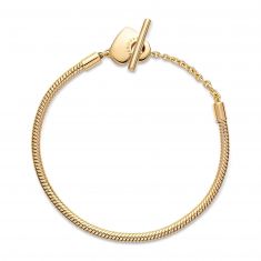 Pandora Moments Heart T-Bar Snake Chain Bracelet, Gold-Plated