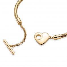 Pandora Moments Heart T-Bar Snake Chain Bracelet, Gold-Plated