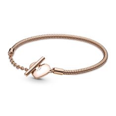 Pandora Moments Heart T-Bar Snake Chain Bracelet, Rose Gold-Plated