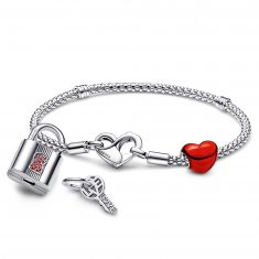 Pandora Moments Padlocked Love Studded Charm Bracelet Set | 7.5 Inches
