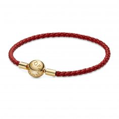 Pandora Moments 14K Gold Plated Red Woven Leather Bracelet Leather